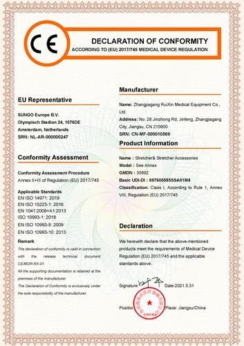 Chiny Zhangjiagang Ruixin Medical Equipment Co., Ltd. Certyfikaty